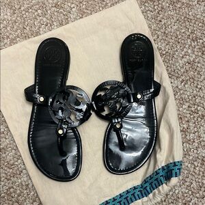 Tory Burch Miller Patent Leather Black Sandals-Size 9